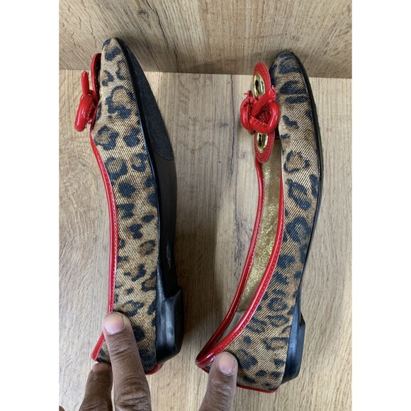 J Renee Edie Animal Print Flats Women 7M Leopard Red Bow Trim Vintage Square Toe - Picture 11 of 16